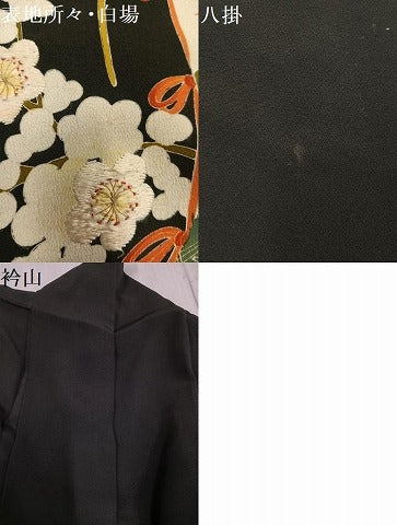 平和屋着物●アンティーク 大正ロマン 黒留袖 刺繍 几帳草花宝尽くし文 金糸 正絹 逸品 AABF8112ph