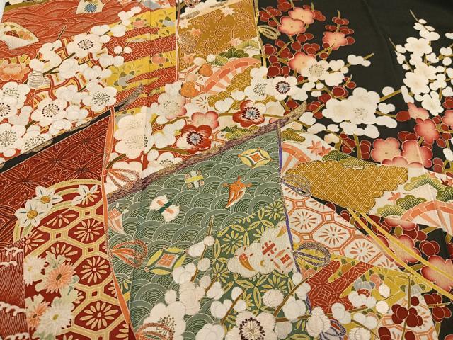 平和屋着物●アンティーク 大正ロマン 黒留袖 刺繍 几帳草花宝尽くし文 金糸 正絹 逸品 AABF8112ph