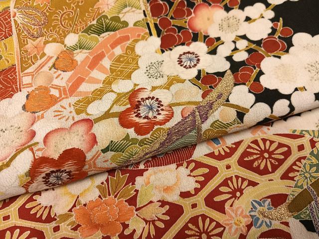 平和屋着物●アンティーク 大正ロマン 黒留袖 刺繍 几帳草花宝尽くし文 金糸 正絹 逸品 AABF8112ph