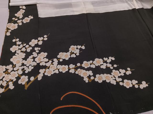 平和屋着物●アンティーク 大正ロマン 黒留袖 刺繍 几帳草花宝尽くし文 金糸 正絹 逸品 AABF8112ph