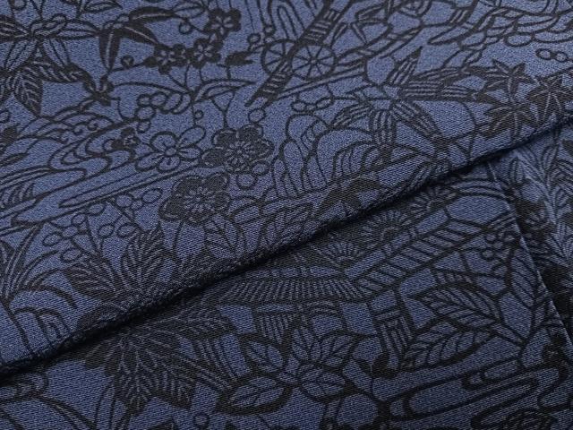 平和屋着物●上質な小紋 藍 型染め 風景草花文 正絹 逸品 AABF8114ph