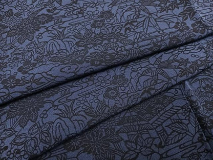 平和屋着物●上質な小紋 藍 型染め 風景草花文 正絹 逸品 AABF8114ph
