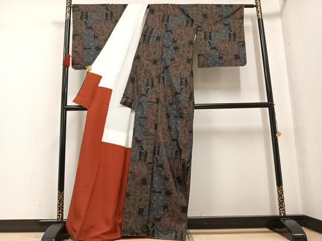 平和屋着物●本場大島紬 カタス9マルキ 誰が袖花文 正絹 逸品 未使用 AABF8120ph