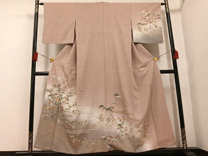 平和屋着物●訪問着 群鶴浜松枝花文 暈し染め 金彩 正絹 逸品 AABF8122ph