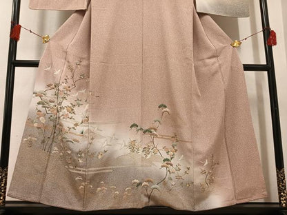 平和屋着物●訪問着 群鶴浜松枝花文 暈し染め 金彩 正絹 逸品 AABF8122ph
