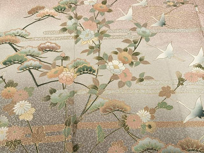 平和屋着物●訪問着 群鶴浜松枝花文 暈し染め 金彩 正絹 逸品 AABF8122ph