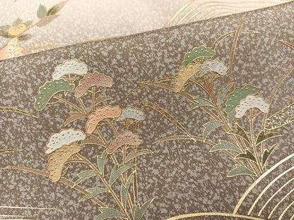 平和屋着物●訪問着 群鶴浜松枝花文 暈し染め 金彩 正絹 逸品 AABF8122ph