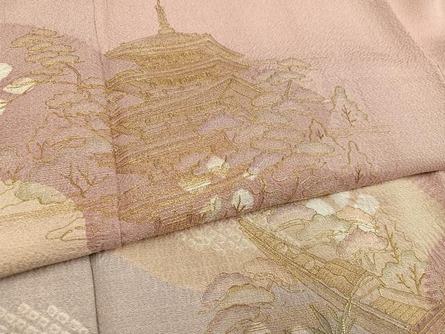 平和屋着物●訪問着 絞り 刺繍 風景松笹文 金糸 正絹 逸品 AABF8124ph