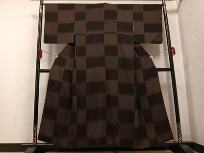 平和屋着物●上質な小紋 変わり市松文様 正絹 逸品 AABF8125ph