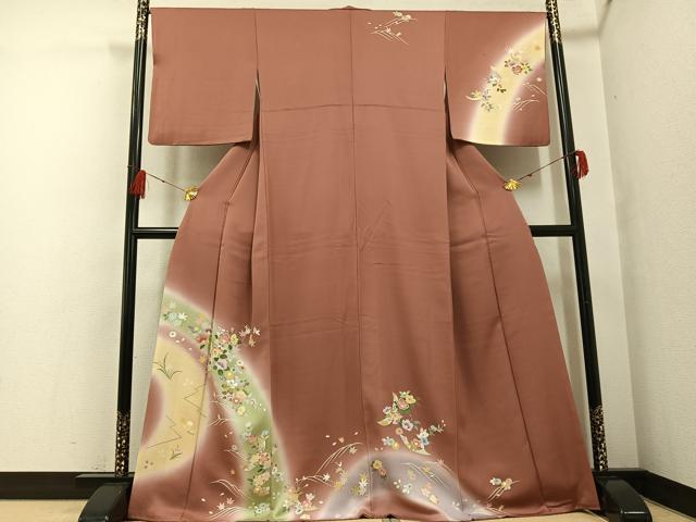 平和屋着物●訪問着 友禅 草花文 暈し染め 金彩 さが美扱い 正絹 逸品 AABF8126ph
