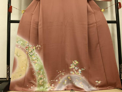 平和屋着物●訪問着 友禅 草花文 暈し染め 金彩 さが美扱い 正絹 逸品 AABF8126ph