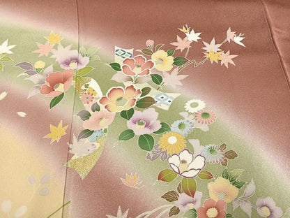 平和屋着物●訪問着 友禅 草花文 暈し染め 金彩 さが美扱い 正絹 逸品 AABF8126ph