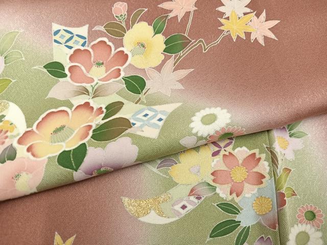平和屋着物●訪問着 友禅 草花文 暈し染め 金彩 さが美扱い 正絹 逸品 AABF8126ph