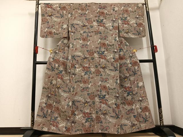 平和屋着物●上質な小紋 紅型 作家物 花鳥舞蝶文 正絹 逸品 AABF8129ph