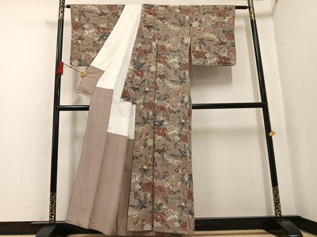 平和屋着物●上質な小紋 紅型 作家物 花鳥舞蝶文 正絹 逸品 AABF8129ph