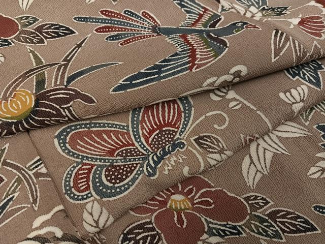 平和屋着物●上質な小紋 紅型 作家物 花鳥舞蝶文 正絹 逸品 AABF8129ph
