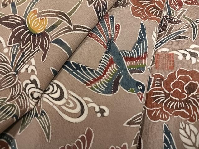 平和屋着物●上質な小紋 紅型 作家物 花鳥舞蝶文 正絹 逸品 AABF8129ph