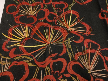 平和屋着物●豪華振袖 刺繍 ろうけつ染め 梅文 黒地 金彩 正絹 逸品 AABF8132ph