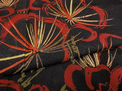 平和屋着物●豪華振袖 刺繍 ろうけつ染め 梅文 黒地 金彩 正絹 逸品 AABF8132ph