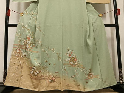 平和屋着物●訪問着 雪輪枝花文 暈し染め 金彩 正絹 逸品 AABF8133ph