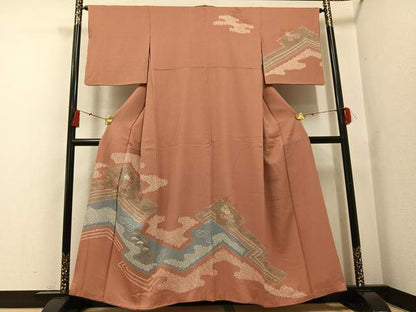 平和屋着物●訪問着 絞り 刺繍 草花文 金彩 正絹 逸品 AABF8134ph