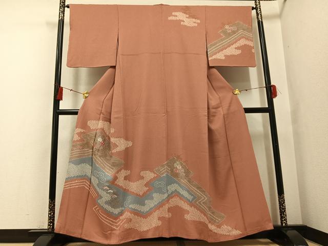 平和屋着物●訪問着 絞り 刺繍 草花文 金彩 正絹 逸品 AABF8134ph