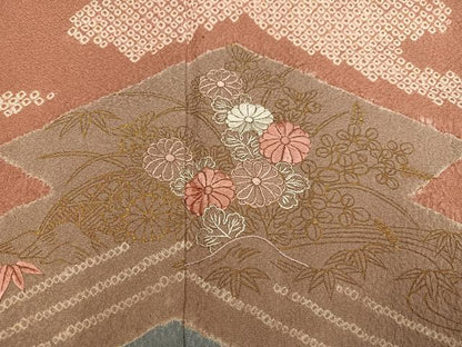 平和屋着物●訪問着 絞り 刺繍 草花文 金彩 正絹 逸品 AABF8134ph
