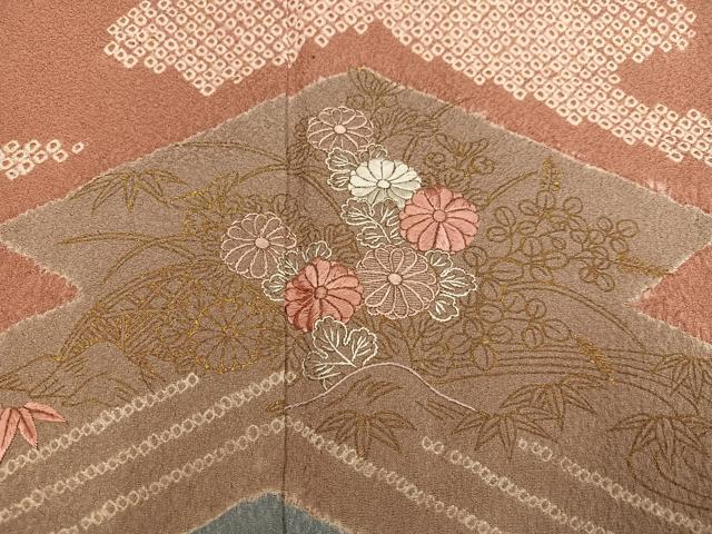 平和屋着物●訪問着 絞り 刺繍 草花文 金彩 正絹 逸品 AABF8134ph