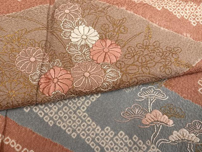 平和屋着物●訪問着 絞り 刺繍 草花文 金彩 正絹 逸品 AABF8134ph