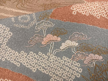 平和屋着物●訪問着 絞り 刺繍 草花文 金彩 正絹 逸品 AABF8134ph