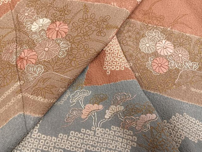 平和屋着物●訪問着 絞り 刺繍 草花文 金彩 正絹 逸品 AABF8134ph