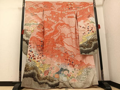 平和屋着物●豪華振袖 総絞り 松竹梅 風景草花文 金彩 正絹 逸品 AABF8137ph
