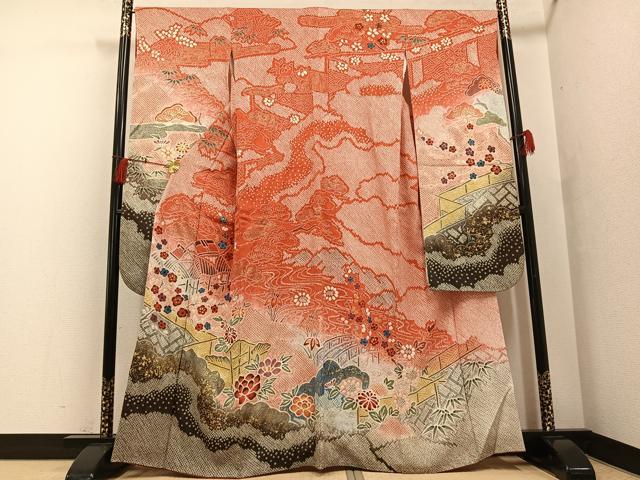 平和屋着物●豪華振袖 総絞り 松竹梅 風景草花文 金彩 正絹 逸品 AABF8137ph
