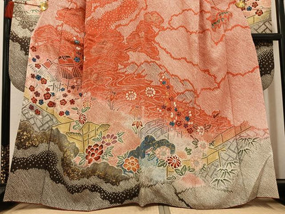 平和屋着物●豪華振袖 総絞り 松竹梅 風景草花文 金彩 正絹 逸品 AABF8137ph