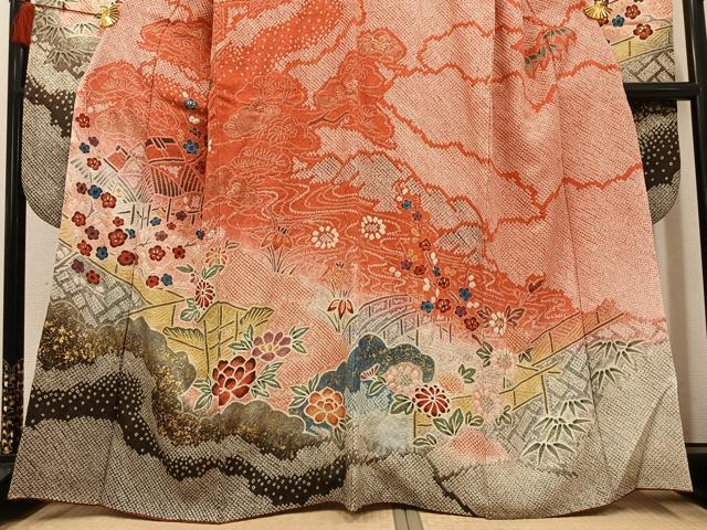 平和屋着物●豪華振袖 総絞り 松竹梅 風景草花文 金彩 正絹 逸品 AABF8137ph