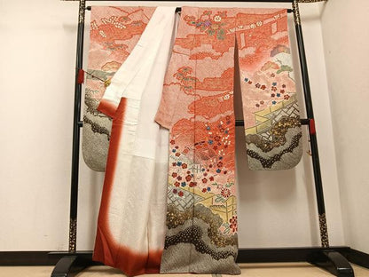 平和屋着物●豪華振袖 総絞り 松竹梅 風景草花文 金彩 正絹 逸品 AABF8137ph