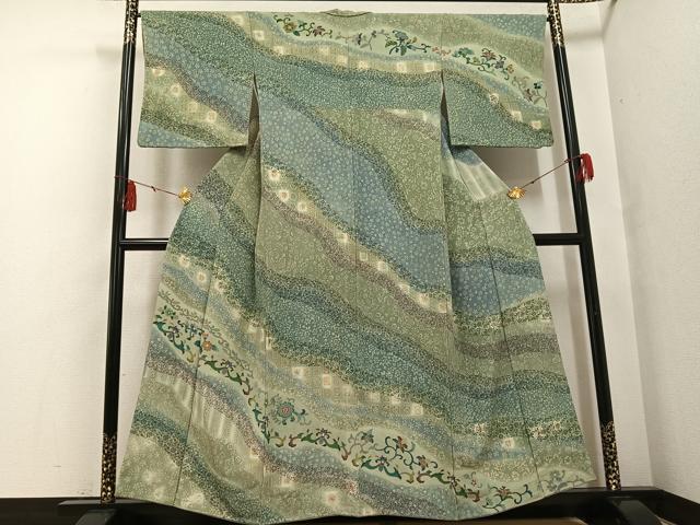 平和屋着物●訪問着 花唐草文 暈し染め 正絹 逸品 AABF8138ph