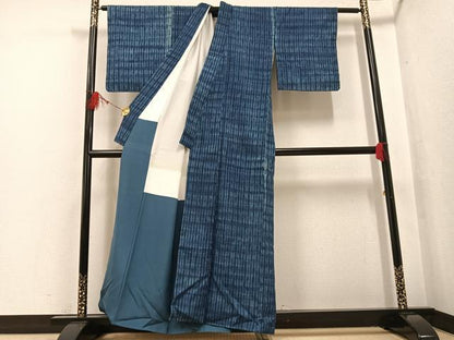 平和屋着物●上質な紬 本藍 絞り 格子 正絹 逸品 AABF8140ph