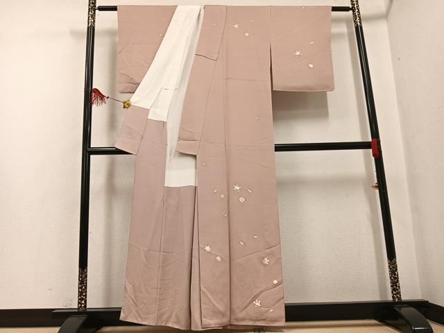 平和屋着物●訪問着 駒刺繍 草花文 正絹 逸品 AABF8141ph