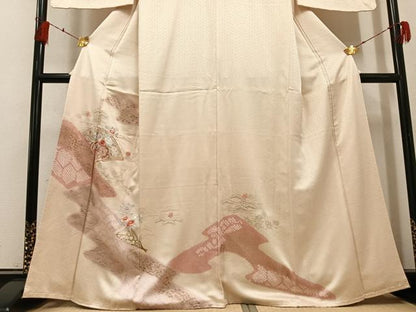 平和屋着物●訪問着 絞り 刺繍 地紙草花文 金彩 正絹 逸品 AABF8143ph