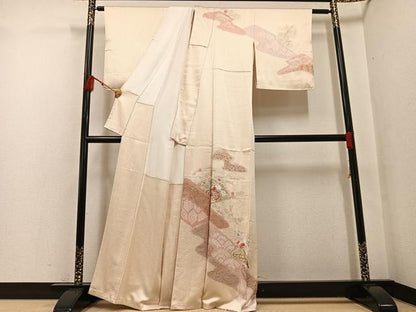 平和屋着物●訪問着 絞り 刺繍 地紙草花文 金彩 正絹 逸品 AABF8143ph