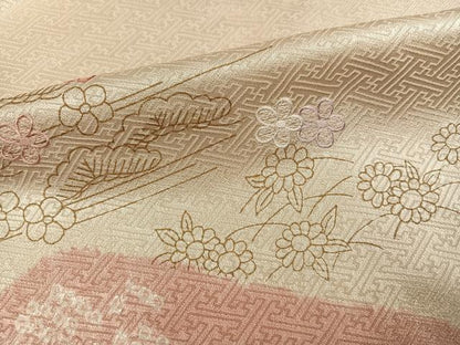 平和屋着物●訪問着 絞り 刺繍 地紙草花文 金彩 正絹 逸品 AABF8143ph