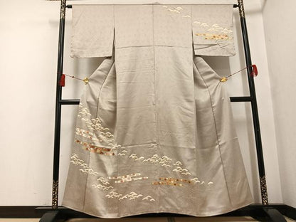 平和屋着物●訪問着 友禅 駒刺繍 エ霞草花文 金彩 正絹 逸品 AABF8145ph