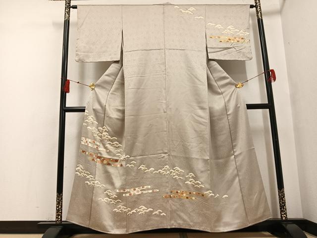 平和屋着物●訪問着 友禅 駒刺繍 エ霞草花文 金彩 正絹 逸品 AABF8145ph