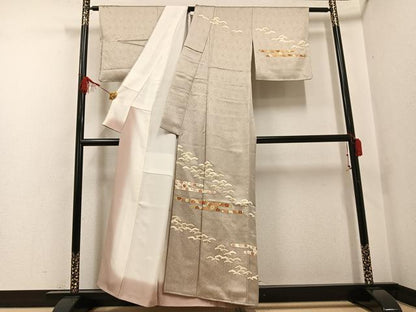 平和屋着物●訪問着 友禅 駒刺繍 エ霞草花文 金彩 正絹 逸品 AABF8145ph