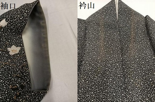 平和屋着物●訪問着 草花文 黒地 金彩 伊勢丹扱い 正絹 逸品 AABF8147ph