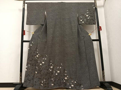 平和屋着物●訪問着 草花文 黒地 金彩 伊勢丹扱い 正絹 逸品 AABF8147ph