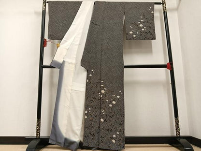平和屋着物●訪問着 草花文 黒地 金彩 伊勢丹扱い 正絹 逸品 AABF8147ph