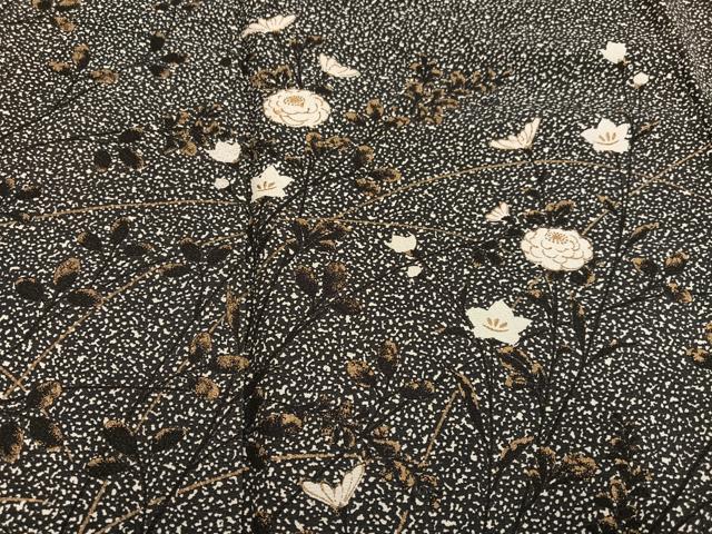 平和屋着物●訪問着 草花文 黒地 金彩 伊勢丹扱い 正絹 逸品 AABF8147ph
