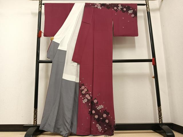 平和屋着物●訪問着 花鳥文 薔薇 正絹 逸品 未使用 AABF8148ph